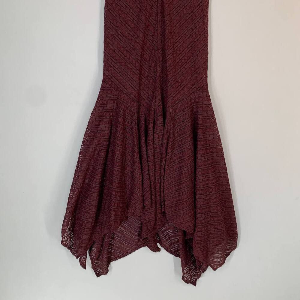 Free People Lila Maxi Dress XS Burgundy Boho Knit Sheer Festival Asymmetric Hem - Picture 10 of 15